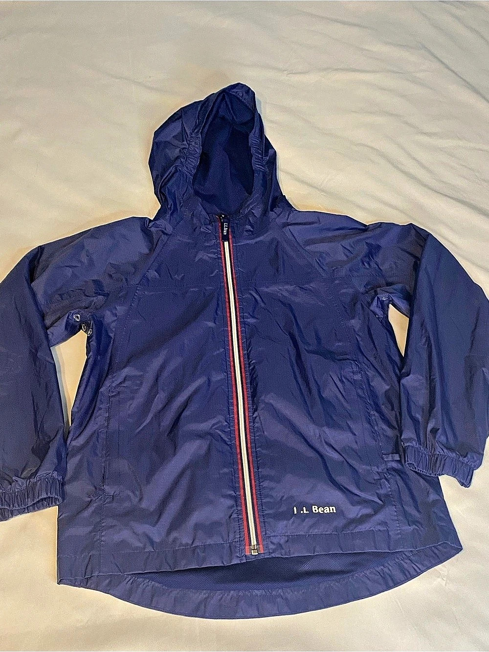Boys youth L.L.Bean Packable Rain Jacket Boys Size M Blue Rain Jacket